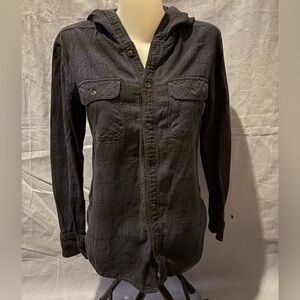 Women’s Black Hooded Button-Up Shirt